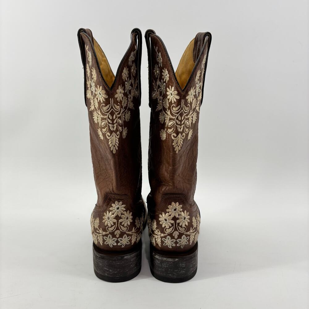 Cavender's Woman Size 10 Western Boots Chestnut Brown Floral Embroidery Leather - Picture 14 of 14